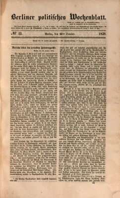 Berliner politisches Wochenblatt Samstag 20. Oktober 1838