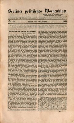 Berliner politisches Wochenblatt Samstag 1. Dezember 1838