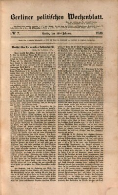 Berliner politisches Wochenblatt Samstag 16. Februar 1839