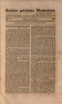 Berliner politisches Wochenblatt Samstag 16. März 1839