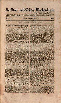 Berliner politisches Wochenblatt Samstag 30. März 1839