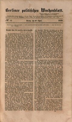 Berliner politisches Wochenblatt Samstag 6. April 1839