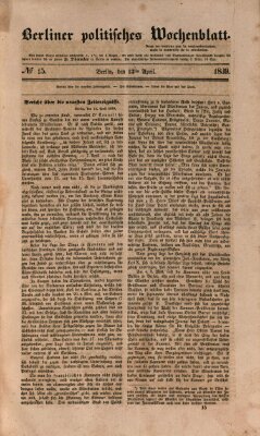 Berliner politisches Wochenblatt Samstag 13. April 1839