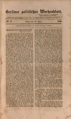 Berliner politisches Wochenblatt Samstag 27. April 1839