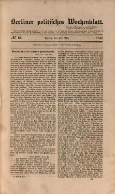 Berliner politisches Wochenblatt Samstag 4. Mai 1839