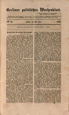 Berliner politisches Wochenblatt Samstag 29. Juni 1839