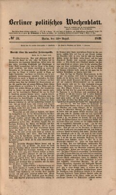 Berliner politisches Wochenblatt Samstag 24. August 1839