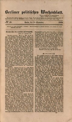 Berliner politisches Wochenblatt Samstag 7. September 1839