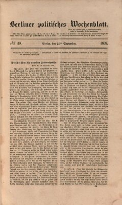 Berliner politisches Wochenblatt Samstag 21. September 1839