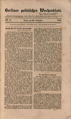 Berliner politisches Wochenblatt Samstag 23. November 1839