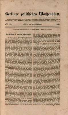 Berliner politisches Wochenblatt Samstag 30. November 1839