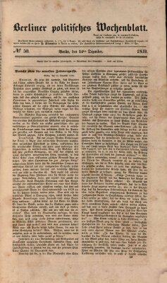 Berliner politisches Wochenblatt Samstag 14. Dezember 1839