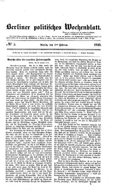 Berliner politisches Wochenblatt Samstag 1. Februar 1840