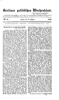 Berliner politisches Wochenblatt Samstag 1. August 1840