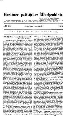 Berliner politisches Wochenblatt Samstag 22. August 1840