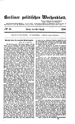 Berliner politisches Wochenblatt Samstag 29. August 1840