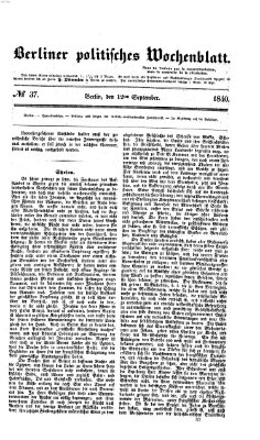 Berliner politisches Wochenblatt Samstag 12. September 1840