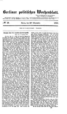 Berliner politisches Wochenblatt Samstag 19. September 1840