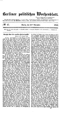 Berliner politisches Wochenblatt Samstag 21. November 1840