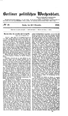 Berliner politisches Wochenblatt Samstag 28. November 1840