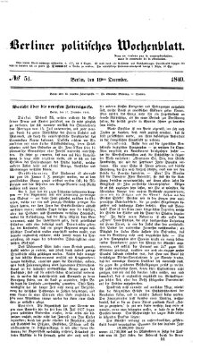 Berliner politisches Wochenblatt Samstag 19. Dezember 1840