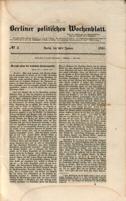 Berliner politisches Wochenblatt Samstag 16. Januar 1841