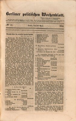 Berliner politisches Wochenblatt Samstag 3. April 1841