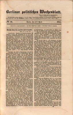 Berliner politisches Wochenblatt Samstag 17. April 1841