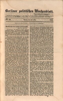 Berliner politisches Wochenblatt Samstag 8. Mai 1841