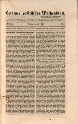 Berliner politisches Wochenblatt Samstag 15. Mai 1841