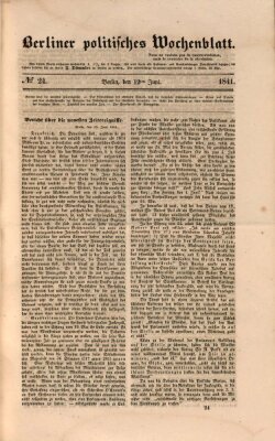 Berliner politisches Wochenblatt Samstag 12. Juni 1841