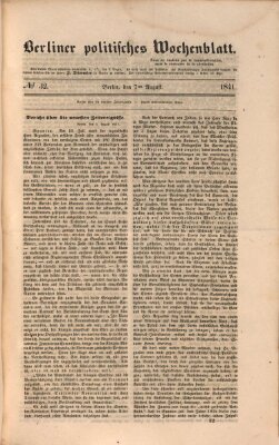 Berliner politisches Wochenblatt Samstag 7. August 1841