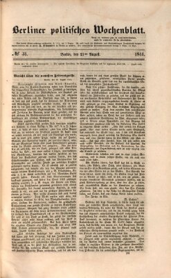 Berliner politisches Wochenblatt Samstag 21. August 1841