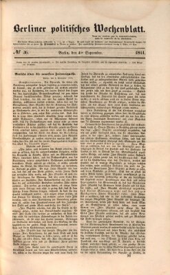 Berliner politisches Wochenblatt Samstag 4. September 1841