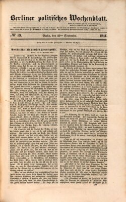 Berliner politisches Wochenblatt Samstag 25. September 1841