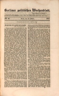 Berliner politisches Wochenblatt Samstag 2. Oktober 1841