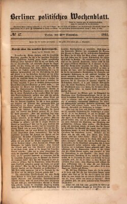 Berliner politisches Wochenblatt Samstag 20. November 1841