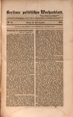 Berliner politisches Wochenblatt Samstag 11. Dezember 1841