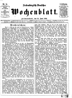 Siebenbürgisch-deutsches Wochenblatt Mittwoch 16. Juni 1869