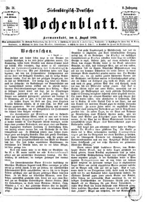 Siebenbürgisch-deutsches Wochenblatt Mittwoch 4. August 1869