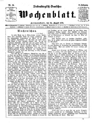 Siebenbürgisch-deutsches Wochenblatt Mittwoch 24. August 1870