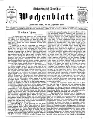 Siebenbürgisch-deutsches Wochenblatt Mittwoch 14. September 1870