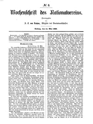 Wochenschrift des Nationalvereins Sonntag 13. Mai 1860