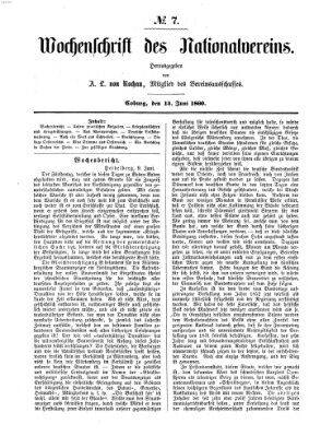 Wochenschrift des Nationalvereins Freitag 15. Juni 1860