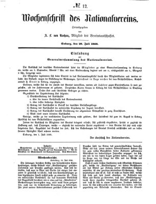 Wochenschrift des Nationalvereins Freitag 20. Juli 1860