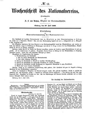 Wochenschrift des Nationalvereins Freitag 27. Juli 1860