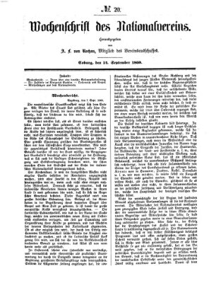 Wochenschrift des Nationalvereins Freitag 14. September 1860