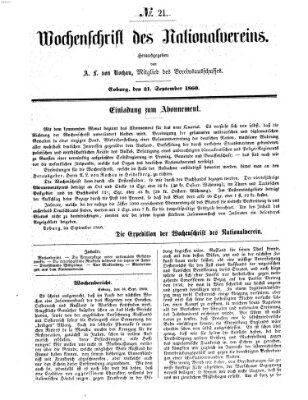 Wochenschrift des Nationalvereins Freitag 21. September 1860