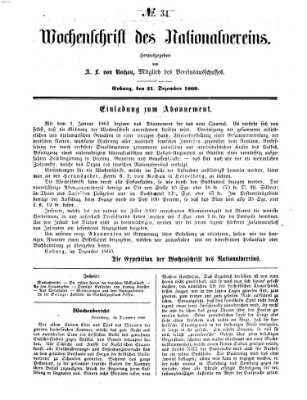 Wochenschrift des Nationalvereins Freitag 21. Dezember 1860