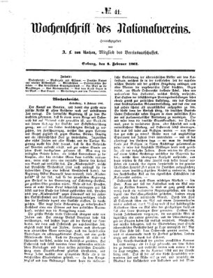 Wochenschrift des Nationalvereins Freitag 8. Februar 1861